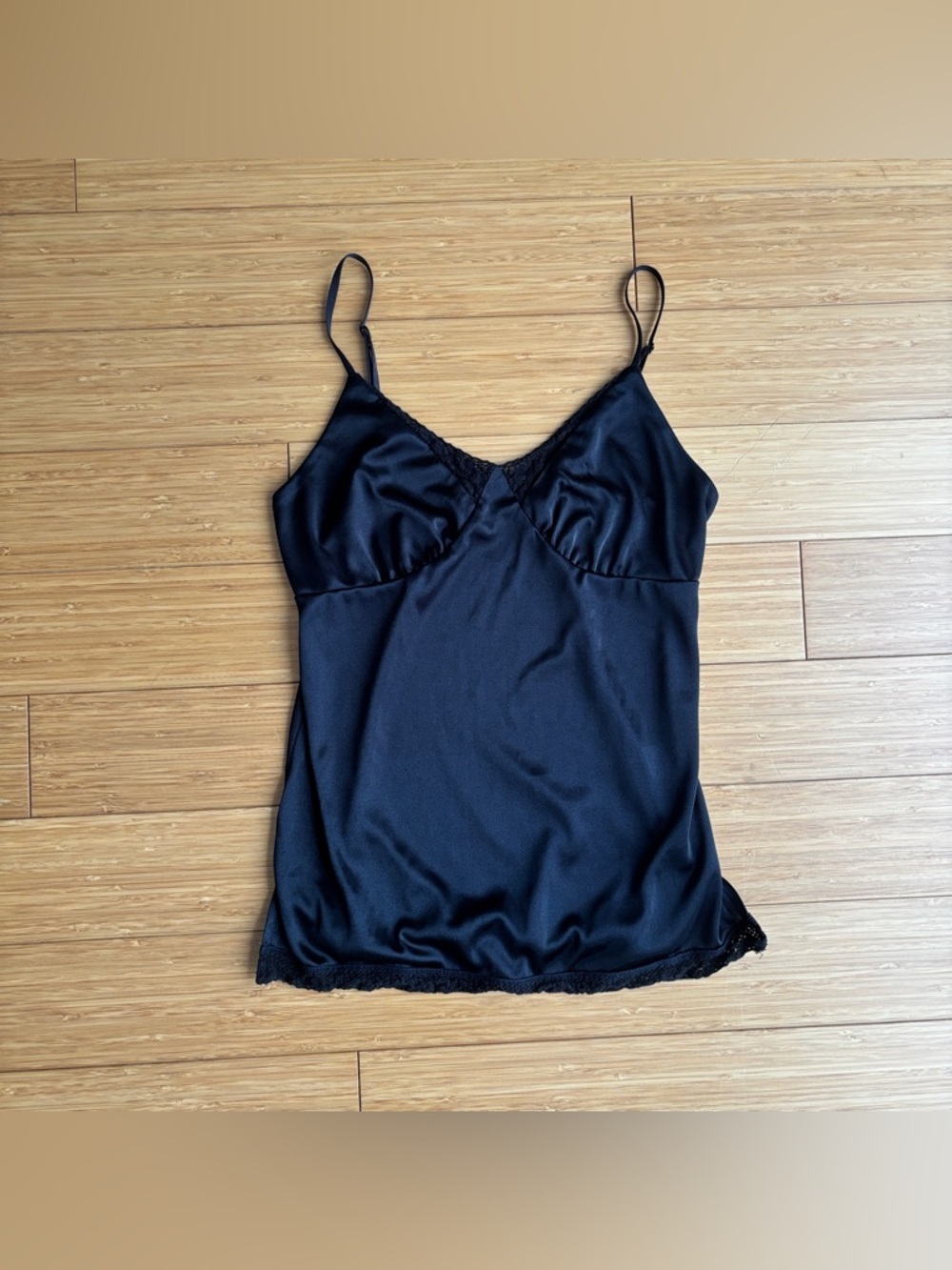 Y2K vintage satin black lace camisole tank top